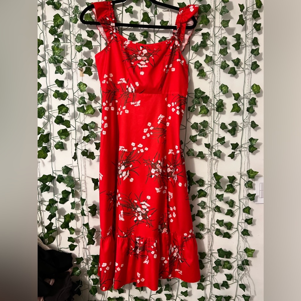 Red floral dress